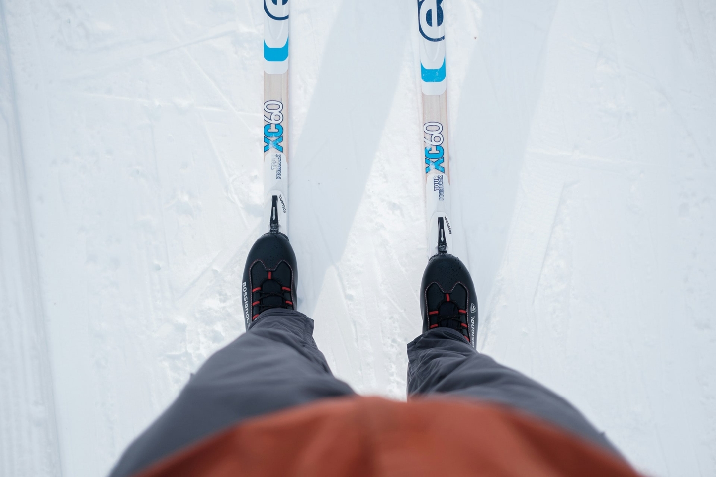 Person looking down at skis